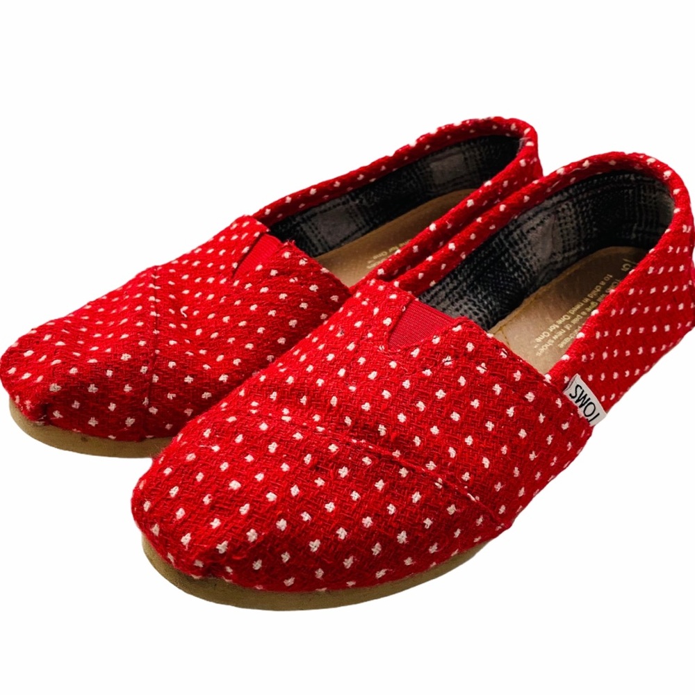 TOMS Red/White Classic Slip On Flats Size 6.5